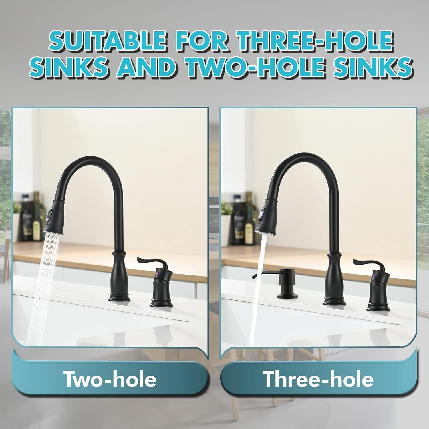 3 Hole Kitchen Faucet With Pull Down Sprayer, Appaso Kitchen Faucet With Soap Dispenser, 3 Pieces Kitchen Faucet With Separate H